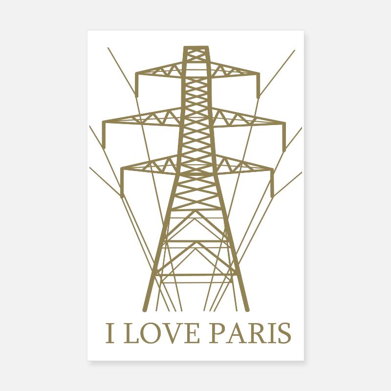 Ironique, j’adore Paris Tour Eiffel comme pôle électrique Poster 20 x 30 cm