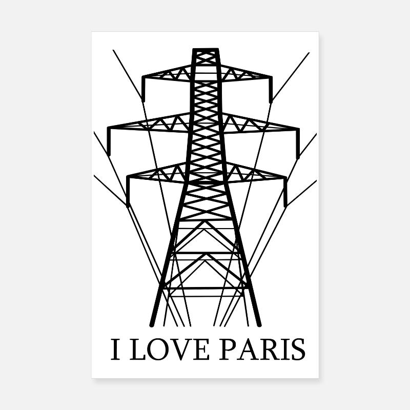 Ironique, j’adore Paris Tour Eiffel comme pôle électrique Poster 20 x 30 cm