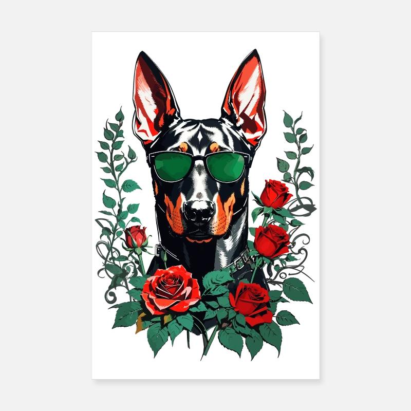 Doberman with roses Poster 8" x 12" (20x30 cm)