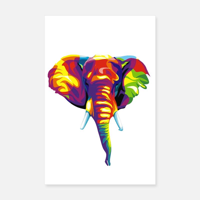 Elephant with colourful abstract motif. - Poster 8" x 12" (20x30 cm) - white