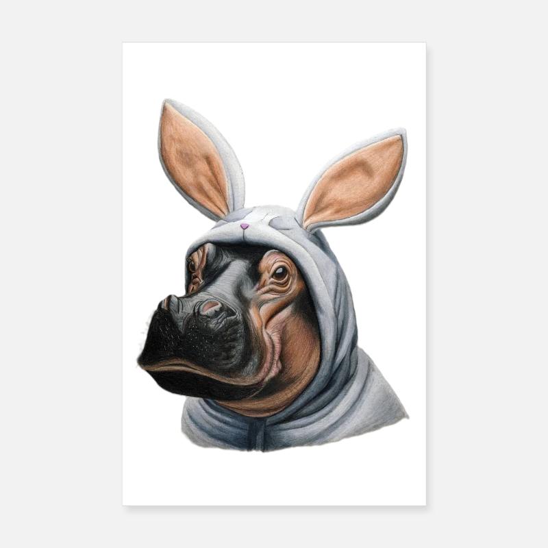 Nilpferd Bunny weiß Poster 20x30 cm