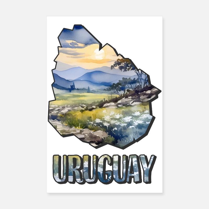 Carte à l’aquarelle de l’Uruguay Poster 20 x 30 cm