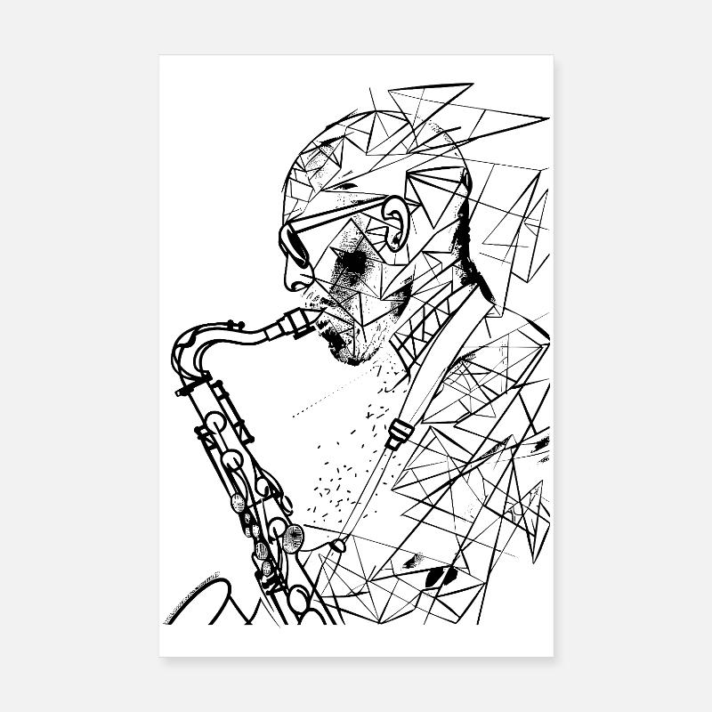 Saxophonist Zeichnung - Poster 20x30 cm - Weiß