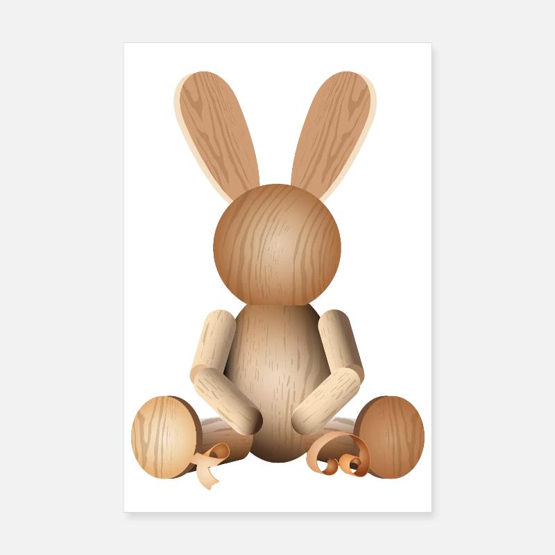 Illustrative Holzoptik – Charmante Hasenfigur Poster 20x30 cm