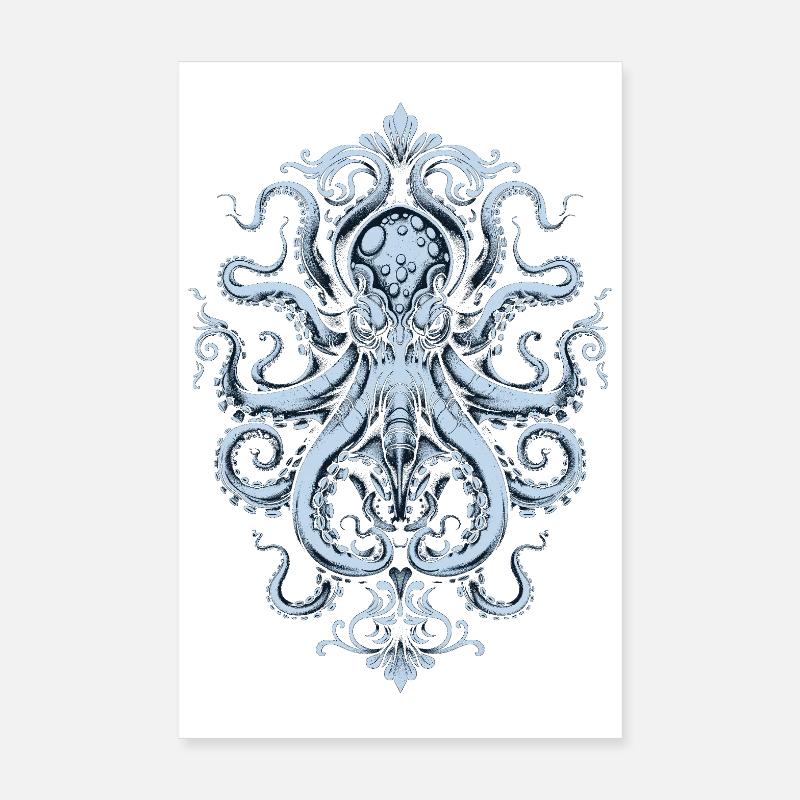 Ornement de pieuvre – Tatouage en bleu clair Poster 20 x 30 cm