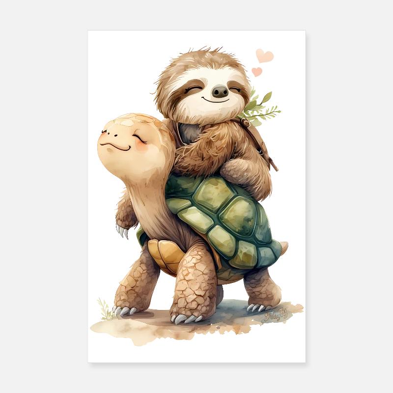 Sloth and Turtle on holiday 2 🦥🐢 Poster 8" x 12" (20x30 cm)