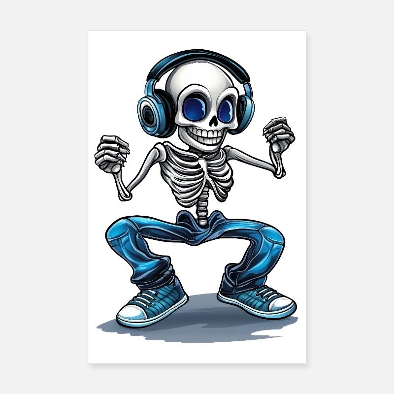crazy Skelett mit blauer Hose und Kopfhörer :) Poster 20x30 cm