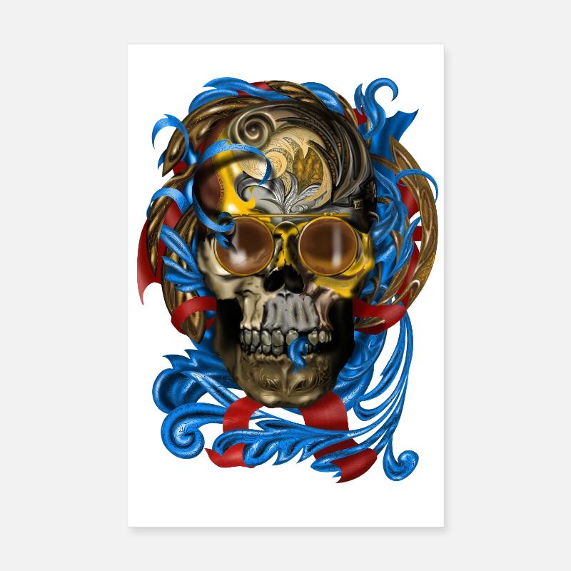 Barock Skull mit Blau Bändern Poster 20x30 cm