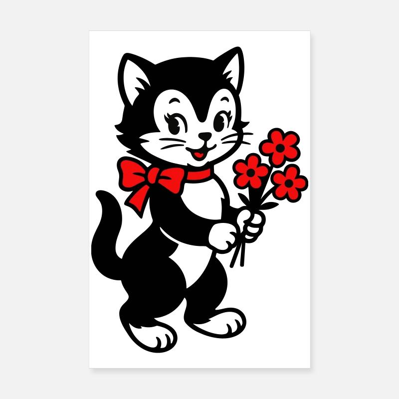 Schwarze Katze mit rotem Band Poster 20x30 cm