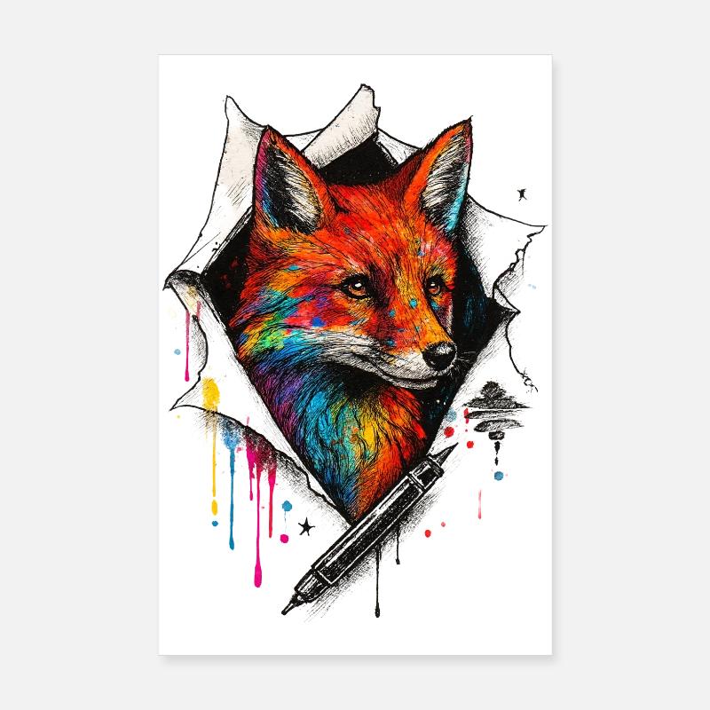 Regenbogenfuchs Kunst mit Farbspritzer Poster 20x30 cm