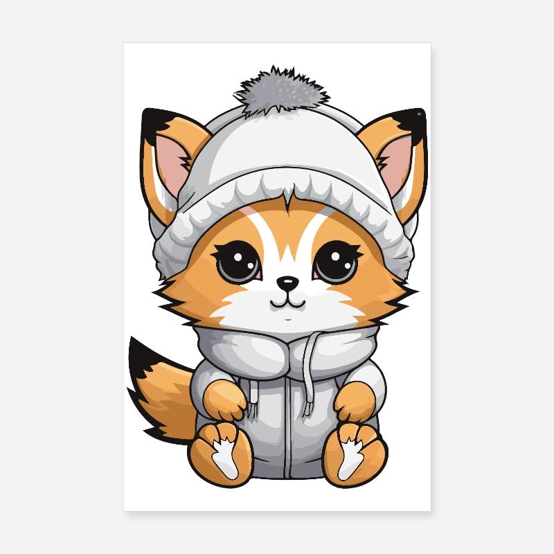 Fuchs Winter Comic - Poster 20x30 cm - Weiß