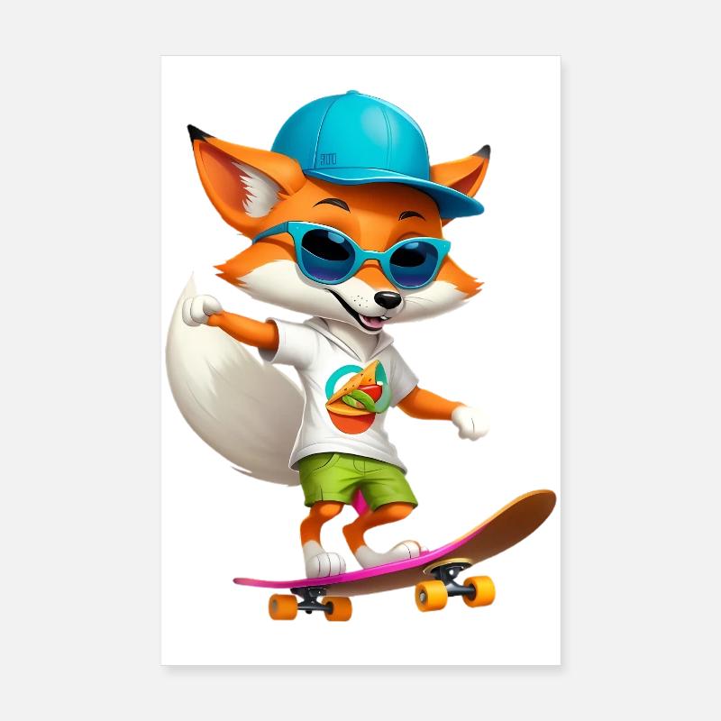 Fuchs Skateboarder Taco Poster 20x30 cm