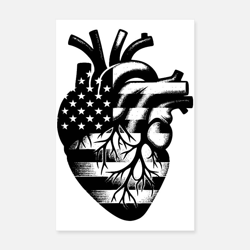 Drapeau américain des États-Unis dans un cœur anatomique Poster 20 x 30 cm