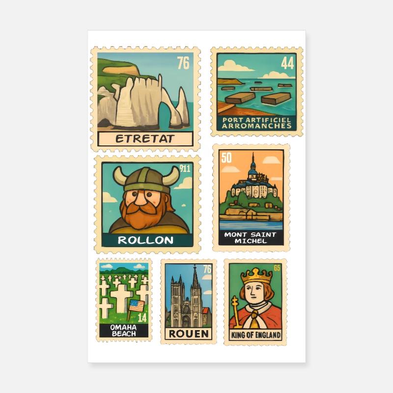 Stamps Normandy Monuments Geschichte D-Day Pride Poster 20x30 cm