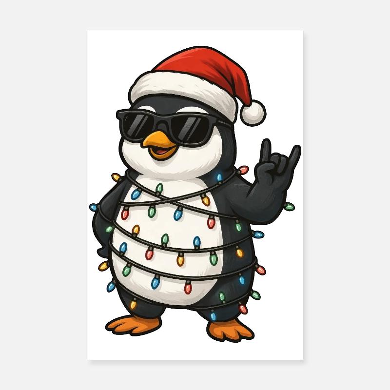 Clumsy Penguin Christmas String Lights Chaos Cool Poster 8" x 12" (20x30 cm)