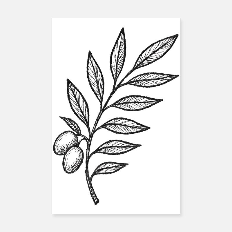 Dessin de baies de branche nocturne Poster 20 x 30 cm