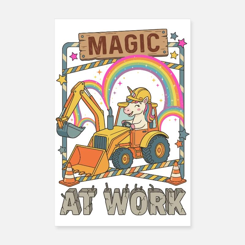 Magic At Work Unicorn Excavator Poster 8" x 12" (20x30 cm)