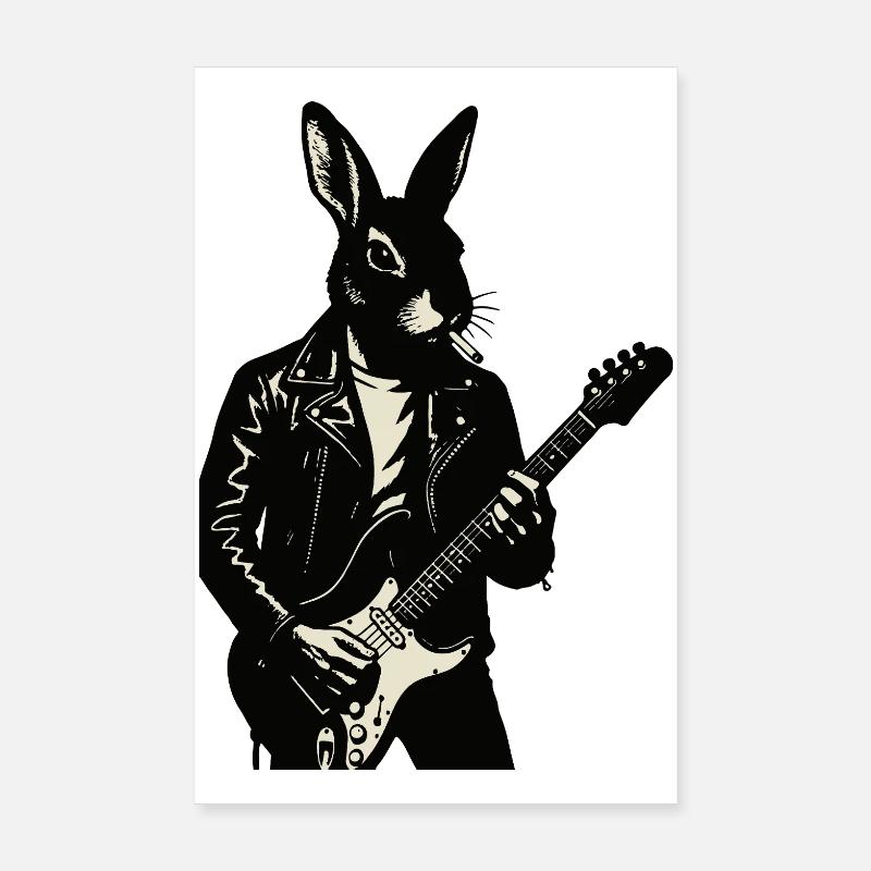 Rabbit in Leather spielt Gitarre Poster 20x30 cm