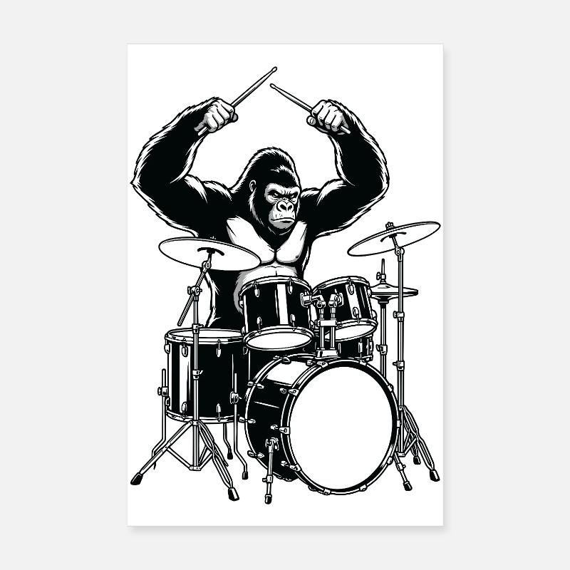 Drummer Gorilla - batterie Poster 20 x 30 cm