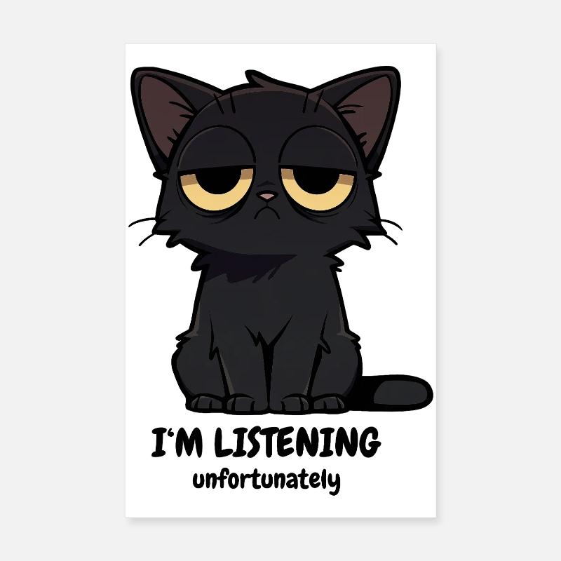 Mürrische Schwarze Katze | Null Bock Katzen Motiv Poster 20x30 cm