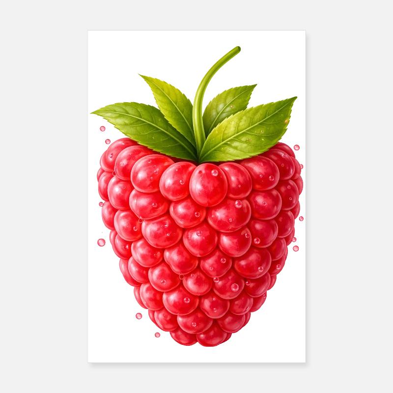Frische Himbeere mit Blättern  Poster 20x30 cm