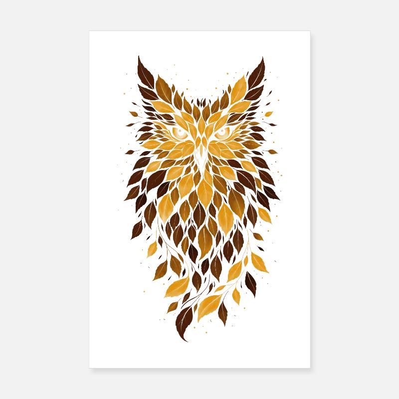 Motif de feuilles de chouette dorée Poster 20 x 30 cm