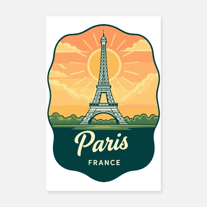 Insigne rétro du coucher de soleil de la Tour Eiffel de Paris Poster 20 x 30 cm