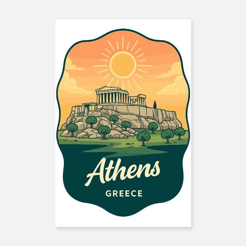 Insigne du Parthénon d’Athènes Vintage Sunset Poster 20 x 30 cm