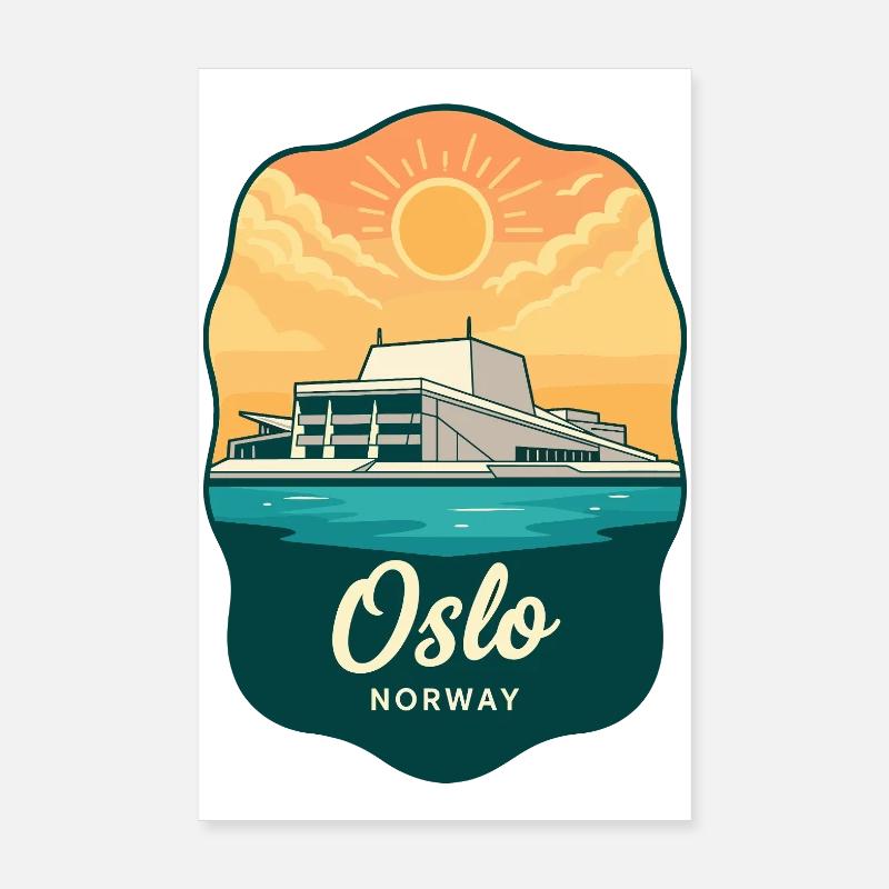 Insigne rétro du coucher de soleil de l’Opéra d’Oslo Poster 20 x 30 cm