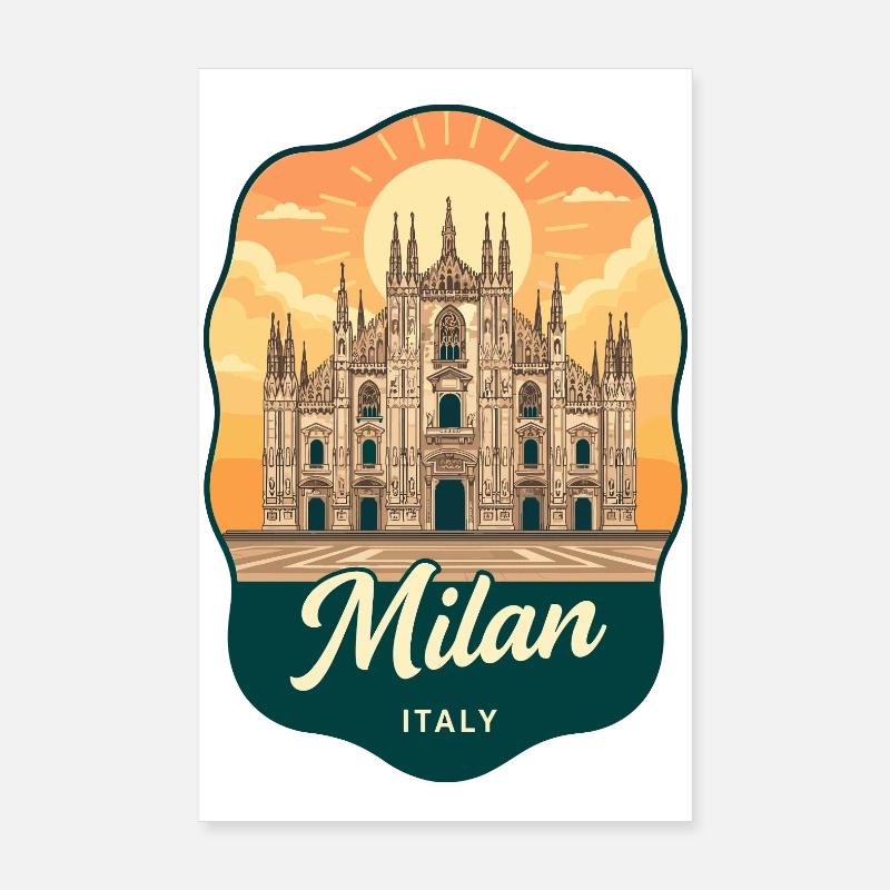 Milan Duomo Retro Sunset Reiseabzeichen Poster 20x30 cm