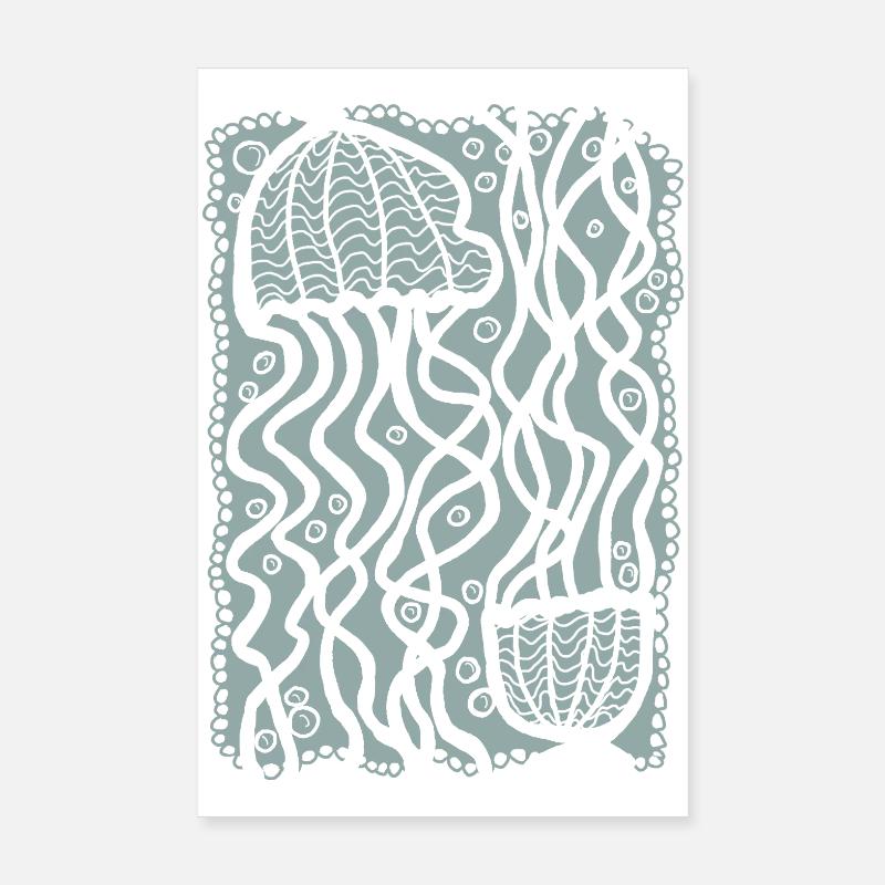Océan de méduses dessiné à la main Poster 20 x 30 cm