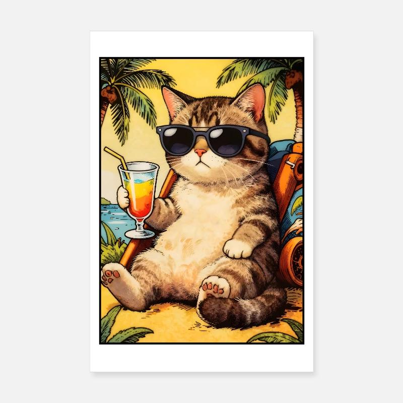 Cool Cat on Summer Vacation Poster 8" x 12" (20x30 cm)