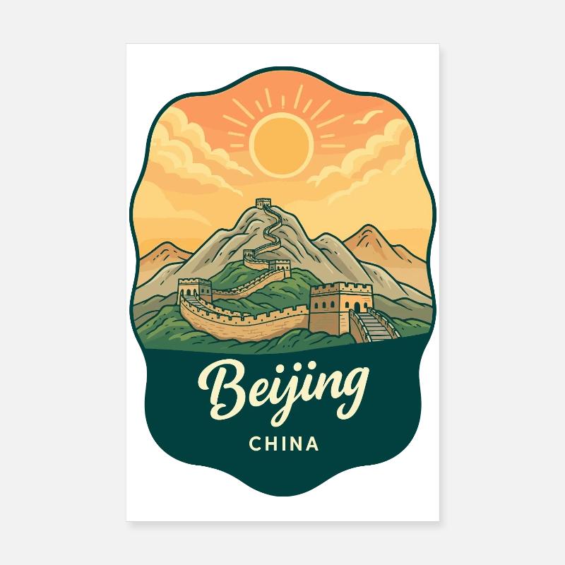 Pekinger Große Mauer Retro-Sonnenuntergangs-Reiseabzeichen Poster 20x30 cm