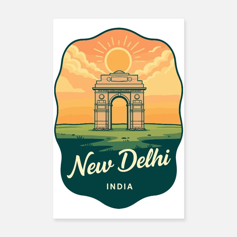 Badge de voyage rétro Sunset Gate de New Delhi India Gate Poster 20 x 30 cm