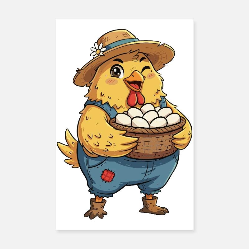 Poussin dans le panier à œufs à la ferme Poster 20 x 30 cm