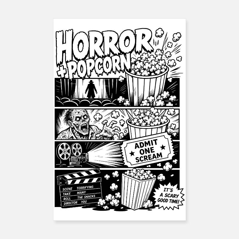 Horror Plus Popcorn Rétro Poster 20 x 30 cm