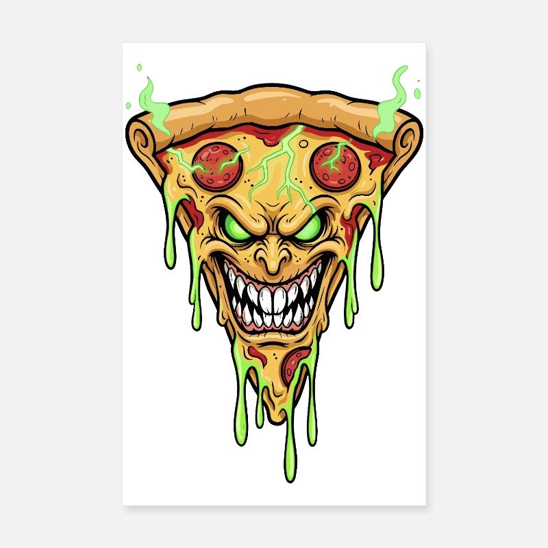 Visage de Démon de la Pizza Vert Néon Poster 20 x 30 cm