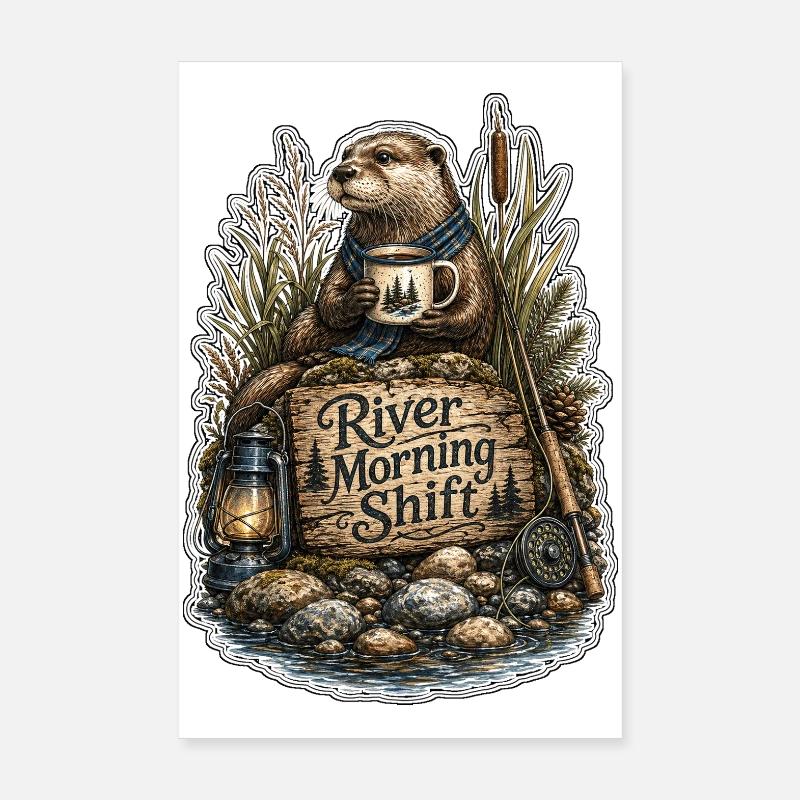 Loutre du Quart du Matin de la Rivière Poster 20 x 30 cm