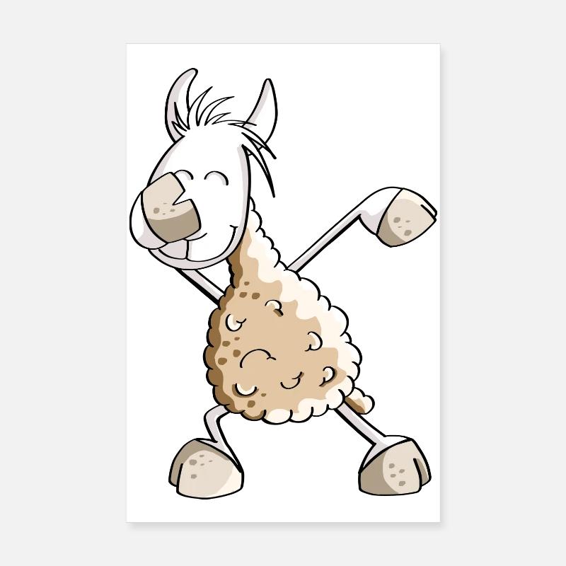 Dab Dance Lama - Dabbing Alpaca - Fun Comic - Poster 20 x 30 cm - blanc