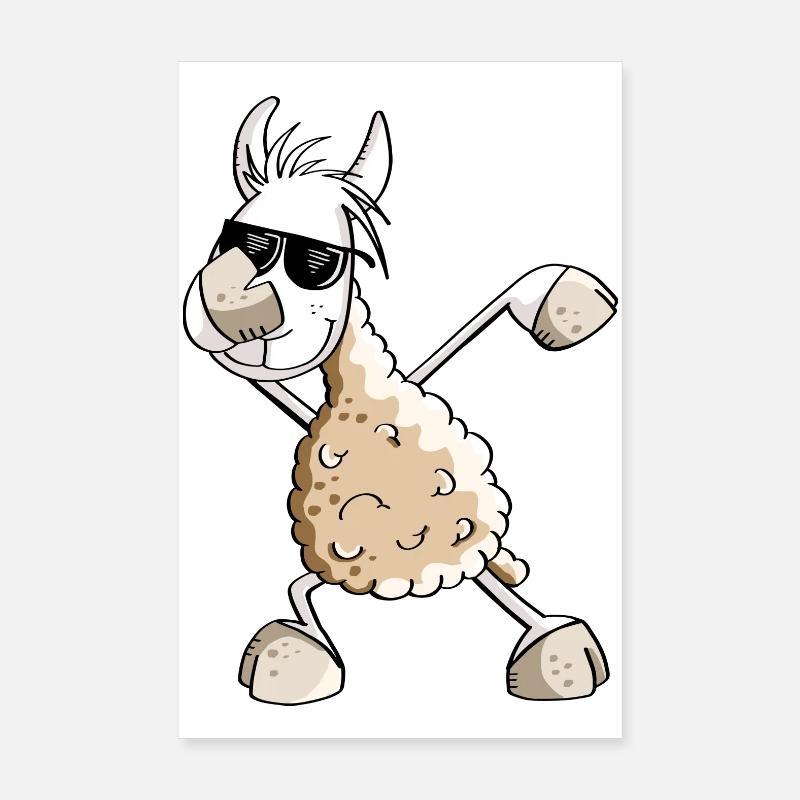 Cool Dab Dance Lama - Dabbing Alpaga - Comic Fun - Poster 20 x 30 cm - blanc