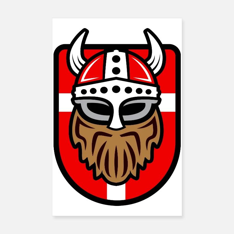 Cooler Wikinger mit Dänischer Flagge - Poster 20x30 cm - Weiß