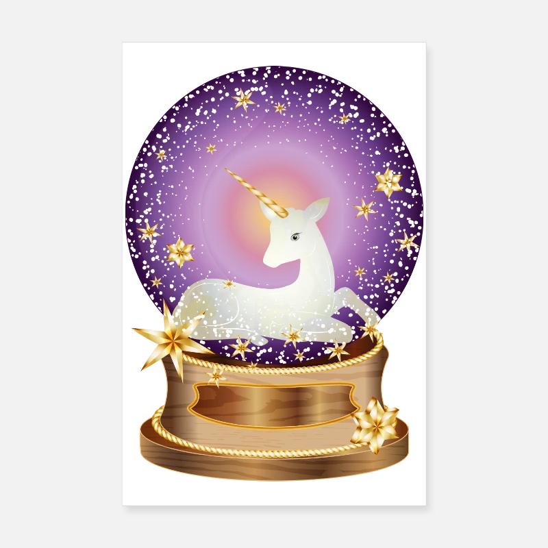 Boule à neige violette avec licorne imaginative Poster 20 x 30 cm