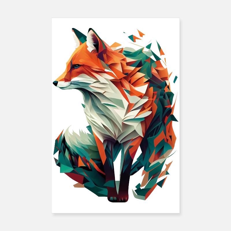 Fuchs Artwork Polygon Origami Orange Grün Edel Poster 20x30 cm
