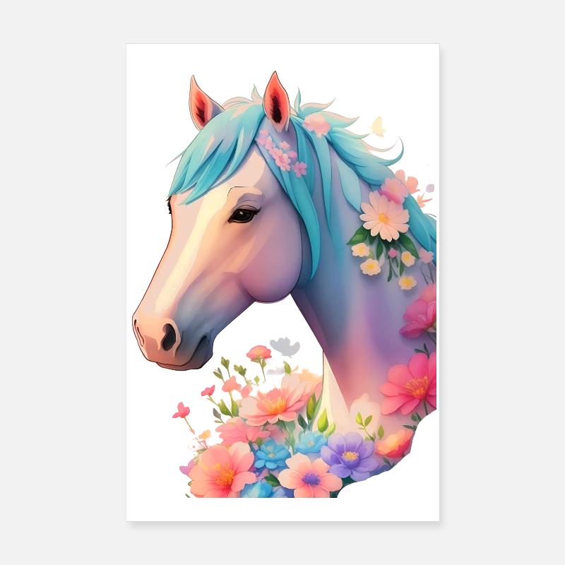 Cheval fleur Poster 20 x 30 cm