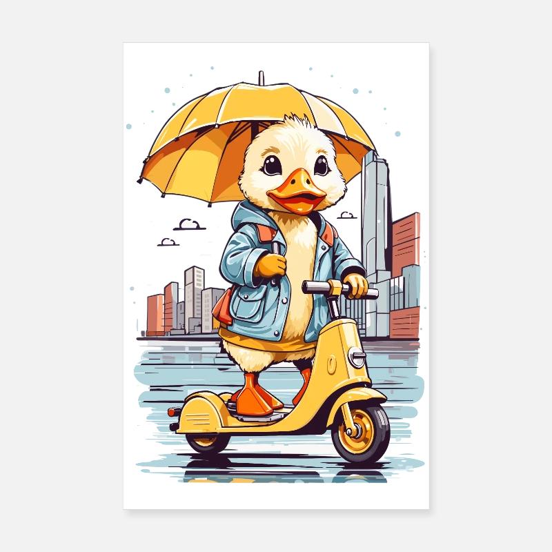 Ente mit Roller Poster 20x30 cm