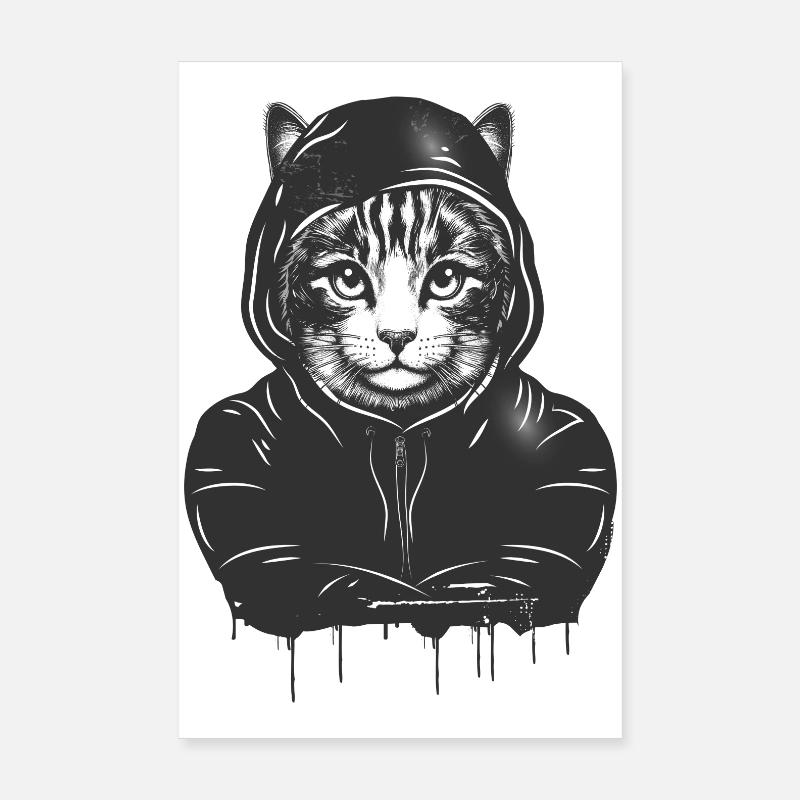 Tête de chat avec capuche à capuche dans le style Graffiti Poster 20 x 30 cm