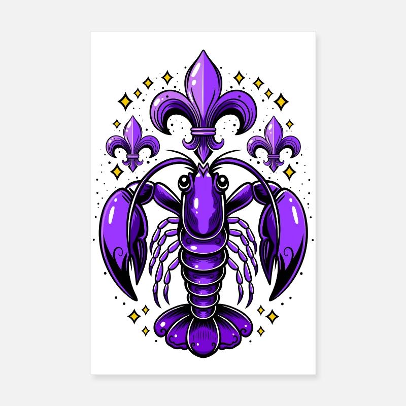 Écrevisses Mardi Gras avec motif fleur de lys Poster 20 x 30 cm