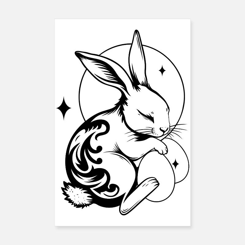 Sleeping Easter Bunny with Tribal and Eggs Poster 8" x 12" (20x30 cm)