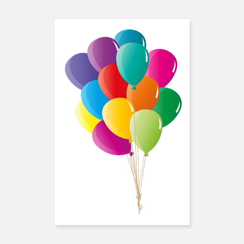 Fröhliche bunte Luftballons in kräftigen Farben - Poster 20x30 cm - Weiß