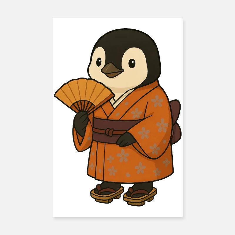 Pinguin Japan Tradition Kleidung Blumenmuster  Poster 20x30 cm